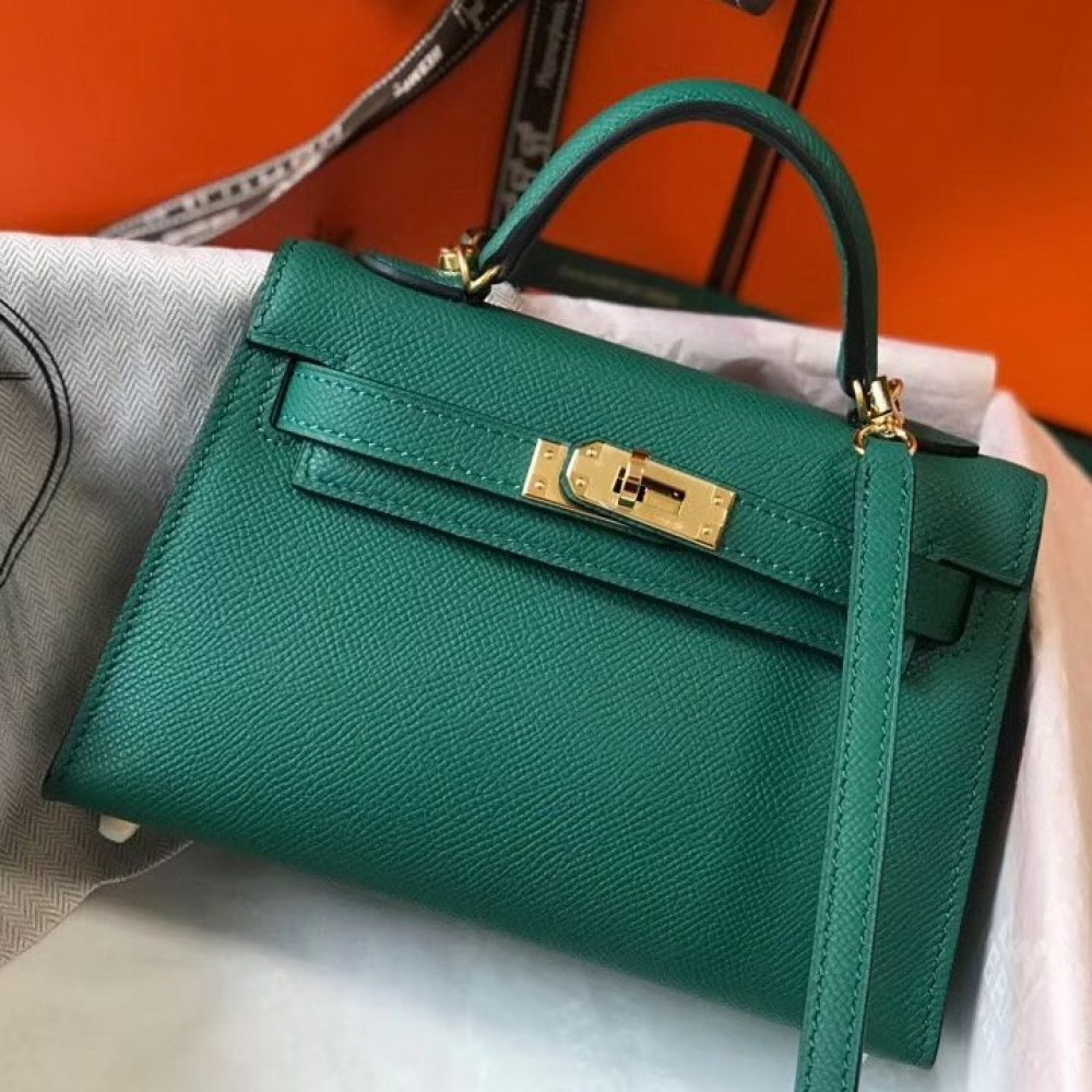 High Quality Replica Hermes Kelly Mini II Bag In Vert Vertigo Epsom Leather GHW $ 279 USD